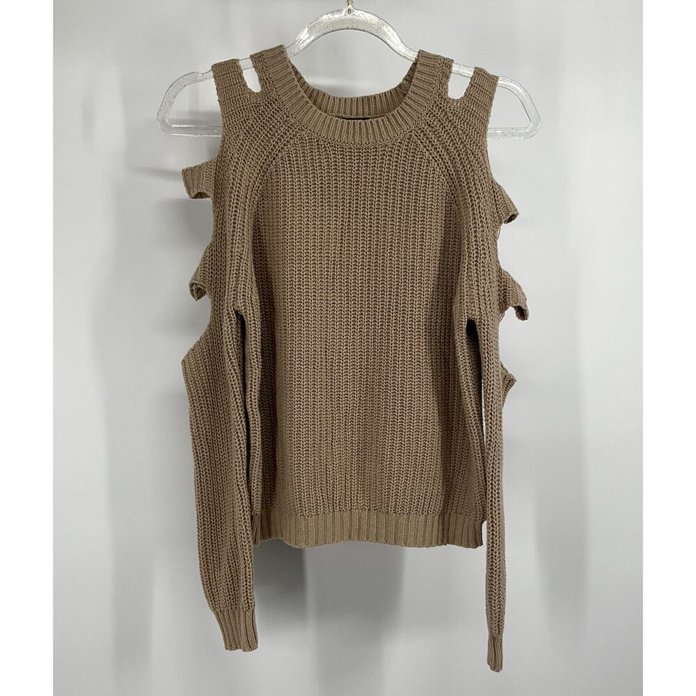 Chunky Rib Knit Sweater Cutout Tan Size Small Y2K Streetwear Grunge Jumper Edgy